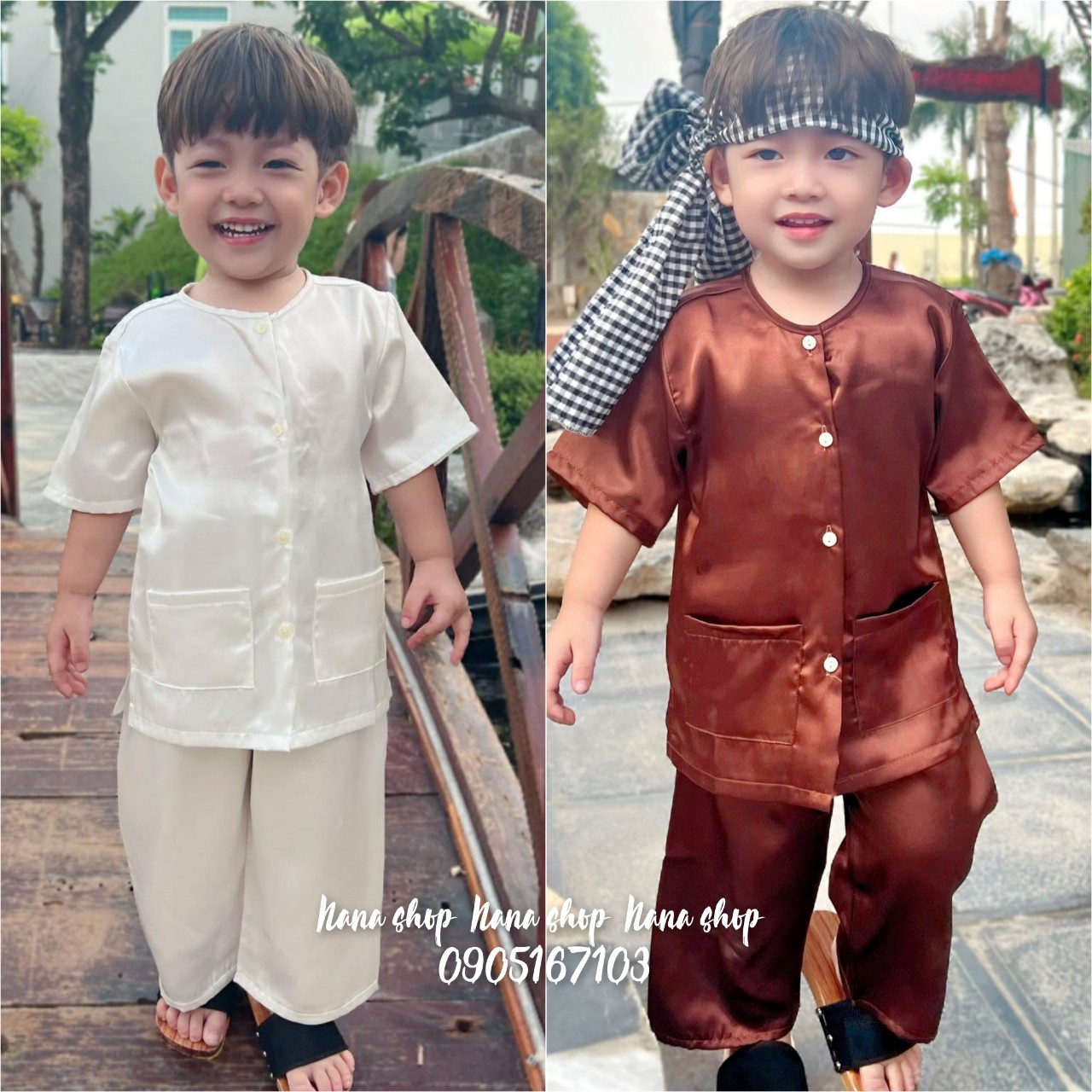 Bộ Bà Ba bé trai bé gái chất lụa mềm mịn size 8ky - 45ky