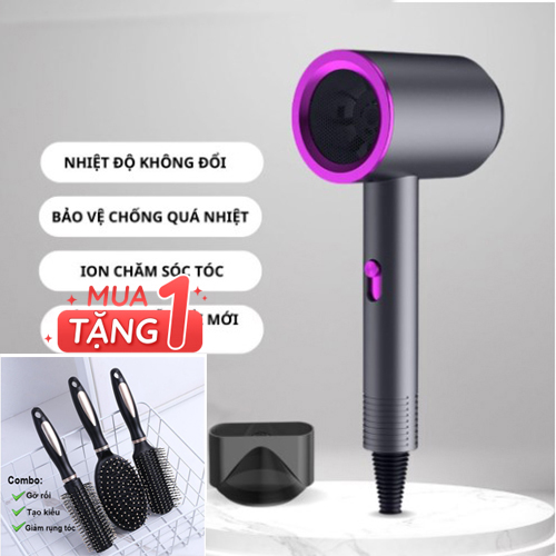 Combo máy sấy tóc mini công suất 1200w và lược gỡ rối tạo kiểu tóc nhanh chóng