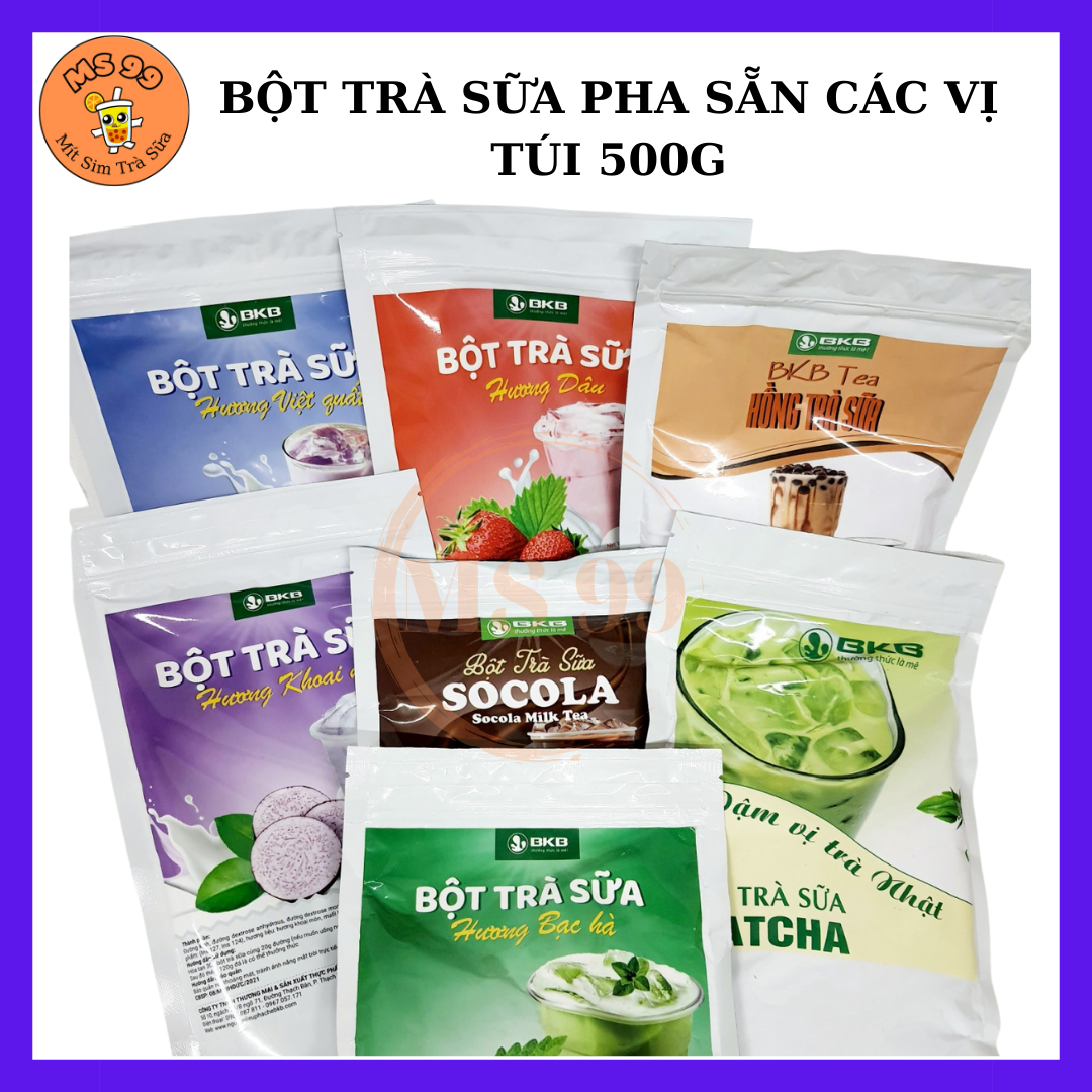  trà sữa Bột trà sữa pha sẵn BKB các vị matcha bạc hà,dâu,khoai môn socola hồng trà sữa,việt quất,xoài,dưa lưới ô long nhài 500g MS99 