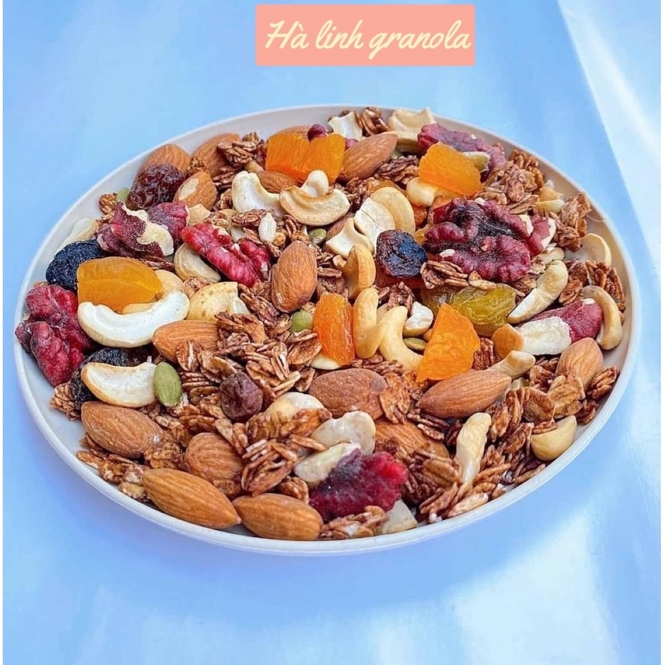 500Gram Granola Siêu Hạt-Ít Yến Mạch Ăn kiêng không đườngNướng mật ong giòn thơm mix hoa qua sấy