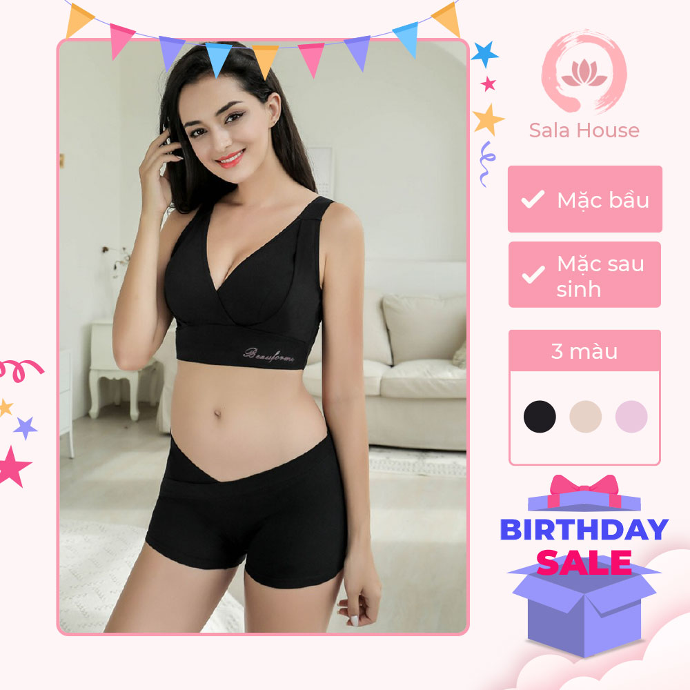 Quần lót bầu cạp chéo thấp SALAHOUSE dáng boxer, quần chip bà bầu mềm mịn, thoáng mát - QL05