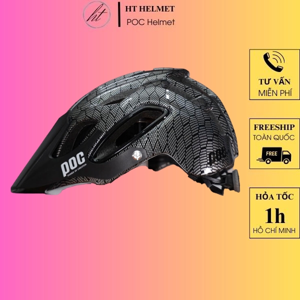 Mũ bảo hiểm xe đạp thể thao poc 07 màu vân carbon bóng - hoangtrongstore