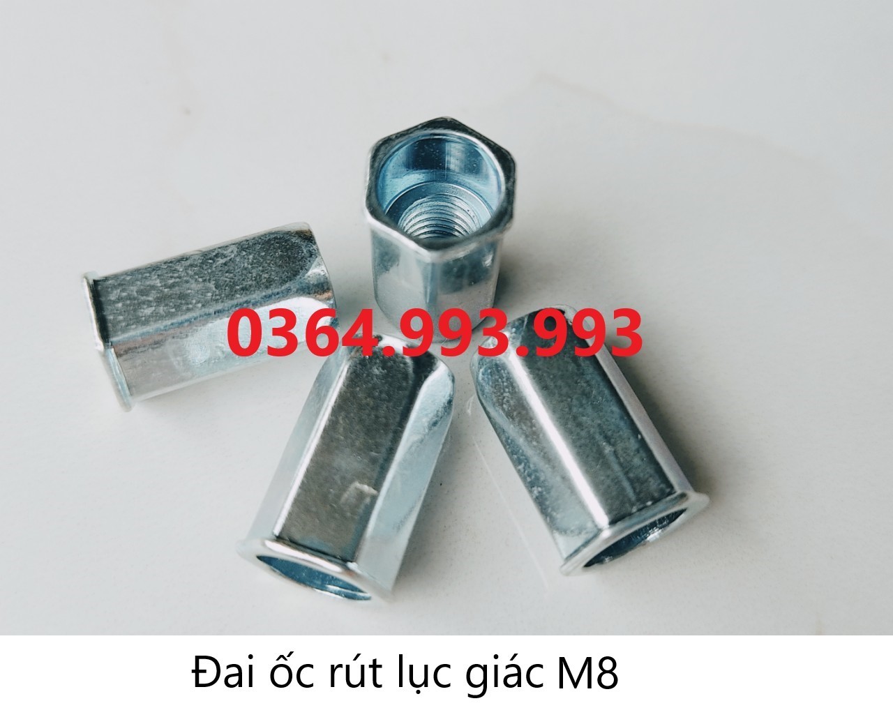 Gói 100 cái Tán rút lục giác M8/Ecu rút lục giác M8/Đinh tán rút lục giác M8. Chất liệu: Mạ kẽm