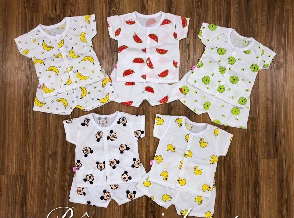 set 5 bộ cộc tay cài cúc giữa hình hoa quả ( KÈM QUÀ TẶNG )