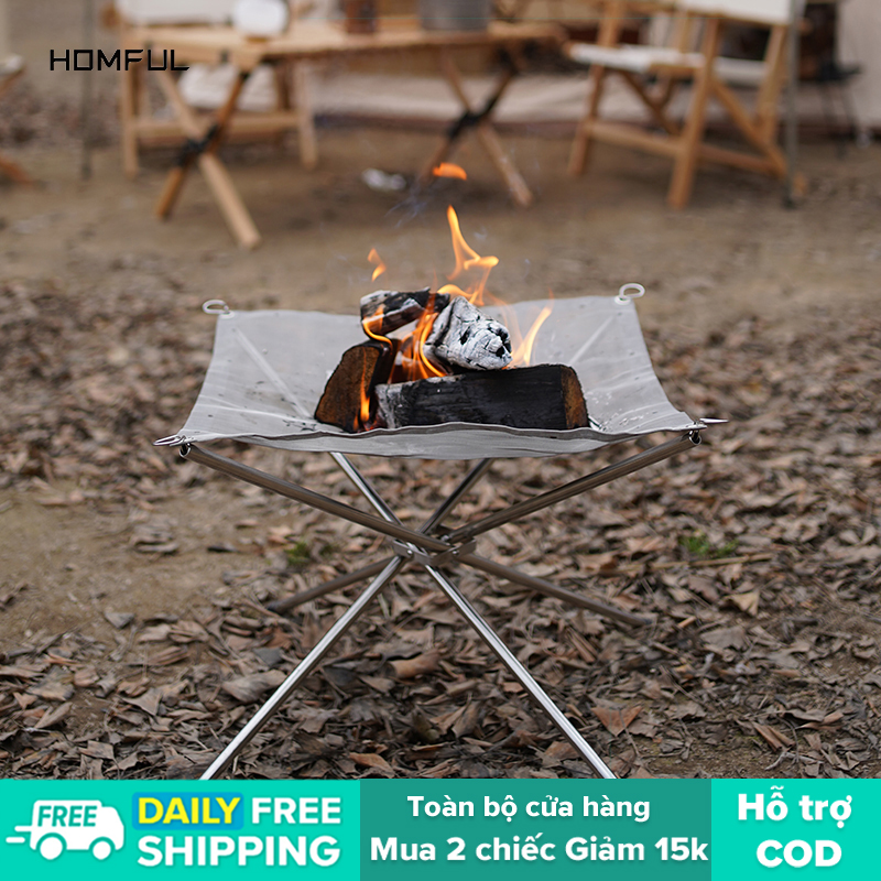 Homful ngoài trời siêu nhẹ bếp gỗ bằng thép không gỉ bếp than gấp bbq lò sưởi đốt than thô lò đốt ot0038