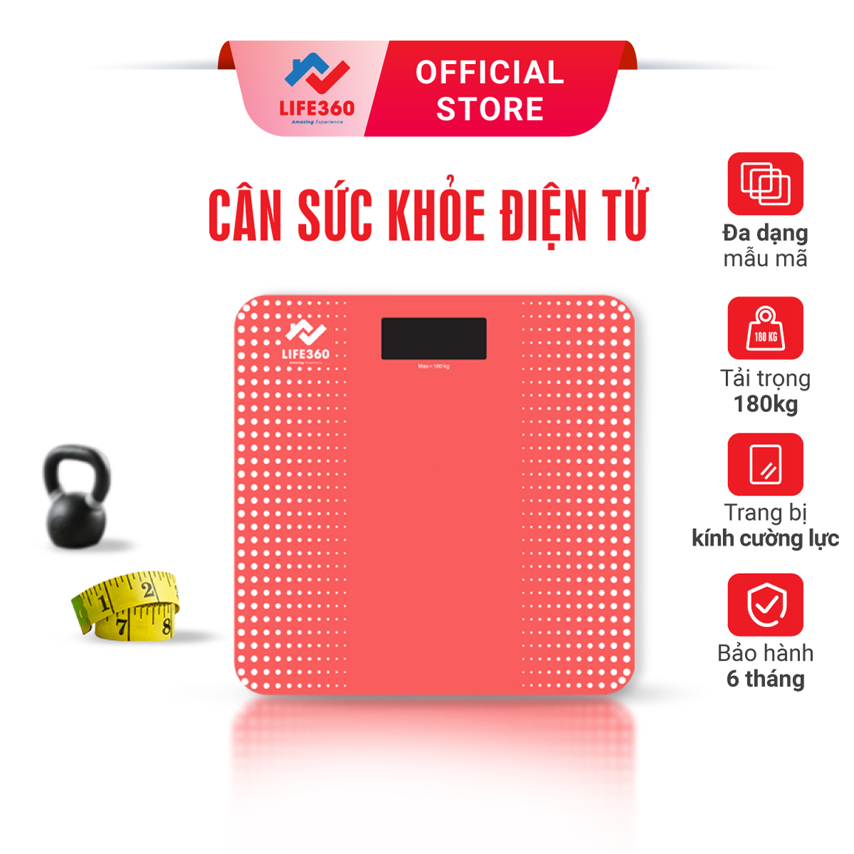 Cân điện tử sức khỏe life360 ar- s18b, cân sức khỏe điện tử thông minh, mặt kính cương lực chịu tải trọng lên tới 180kg, bảo hành chính hãng 6 tháng
