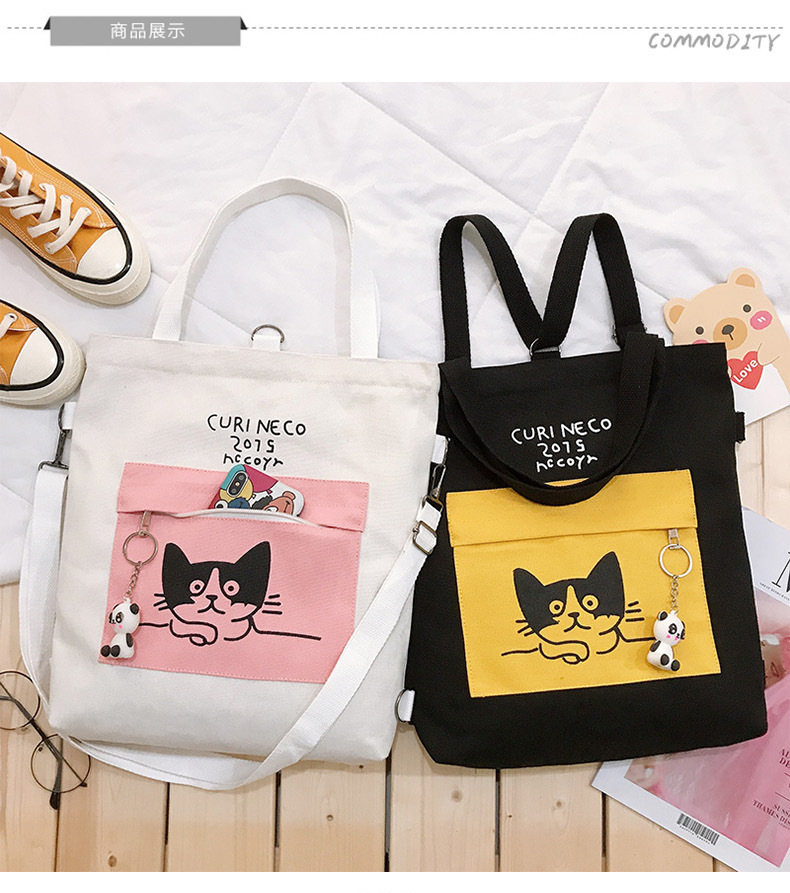 Túi xách tote vải Nữ Đeo Chéo Hàn Quốc - Mèo Nằm