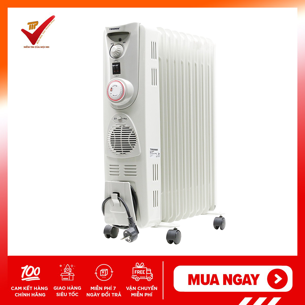 Máy sưởi dầu 13 thanh, hẹn giờ tiross ts-926