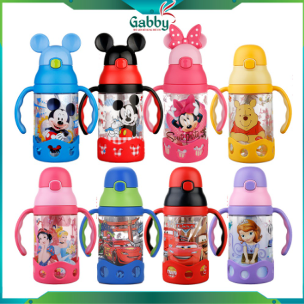 Bình nước quai cầm 430ml (hình mickey/ minnie/ elsa/ mcqueen/ sofia/ princess/ super wings)