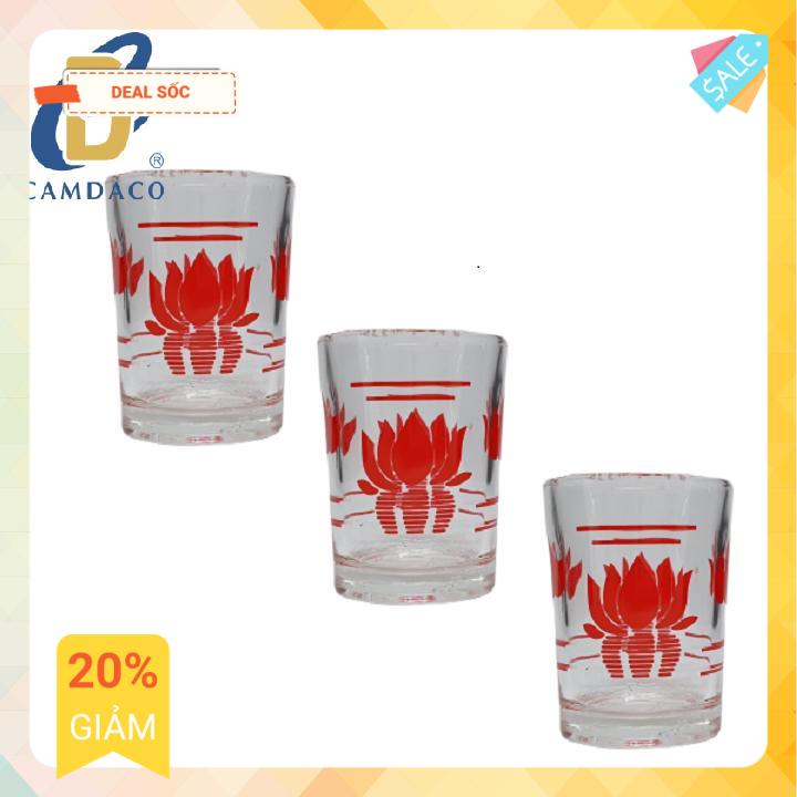 Bộ 12 ly cốc thủy tinh uống trà rươu f4 in hoa sen cẩm đạt