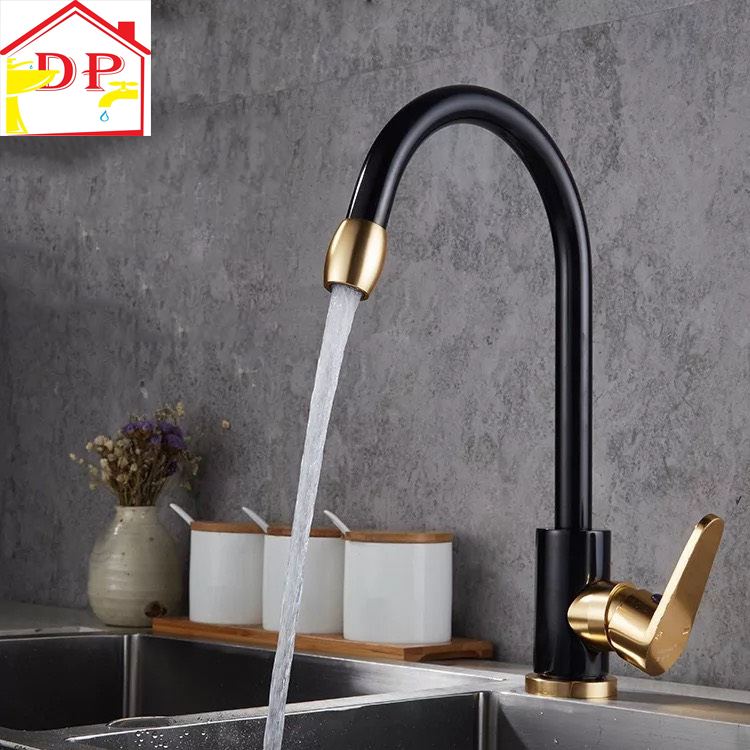 Vòi rửa chén | Vòi rửa bát nóng lạnh vàng đen cao cấp GIORMANI VRB17 - tặng đôi dây cấp nước inox
