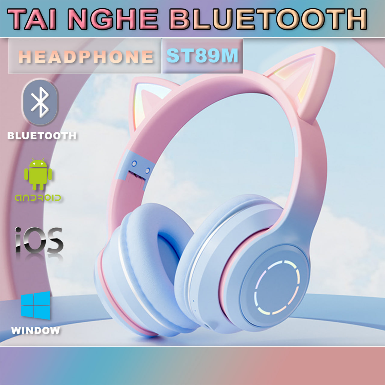 Tai Nghe Bluetooth Chụp Tại Tai NGhe Tai Mèo Bluetooth ST89M HiFi, Micro