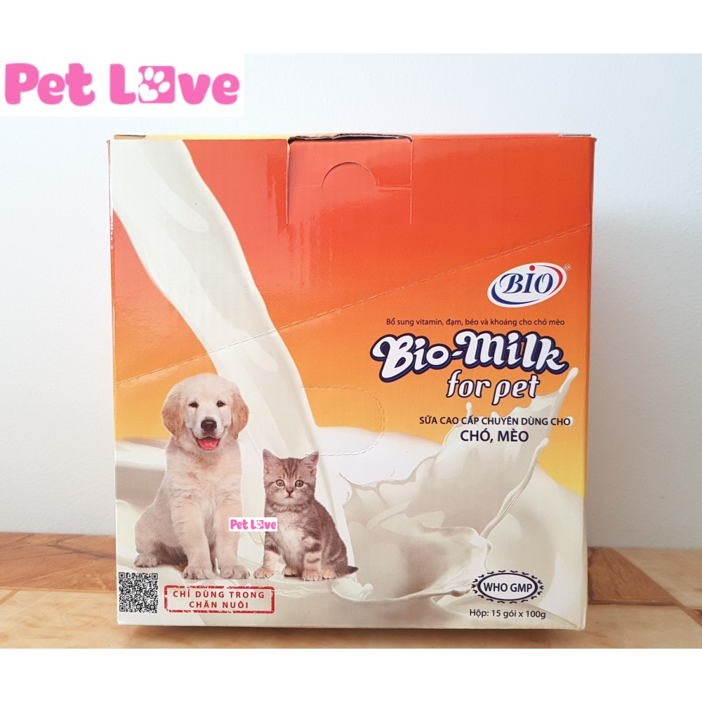 Hộp 15 gói sữa Bio Milk cho chó mèo con (100g/gói)