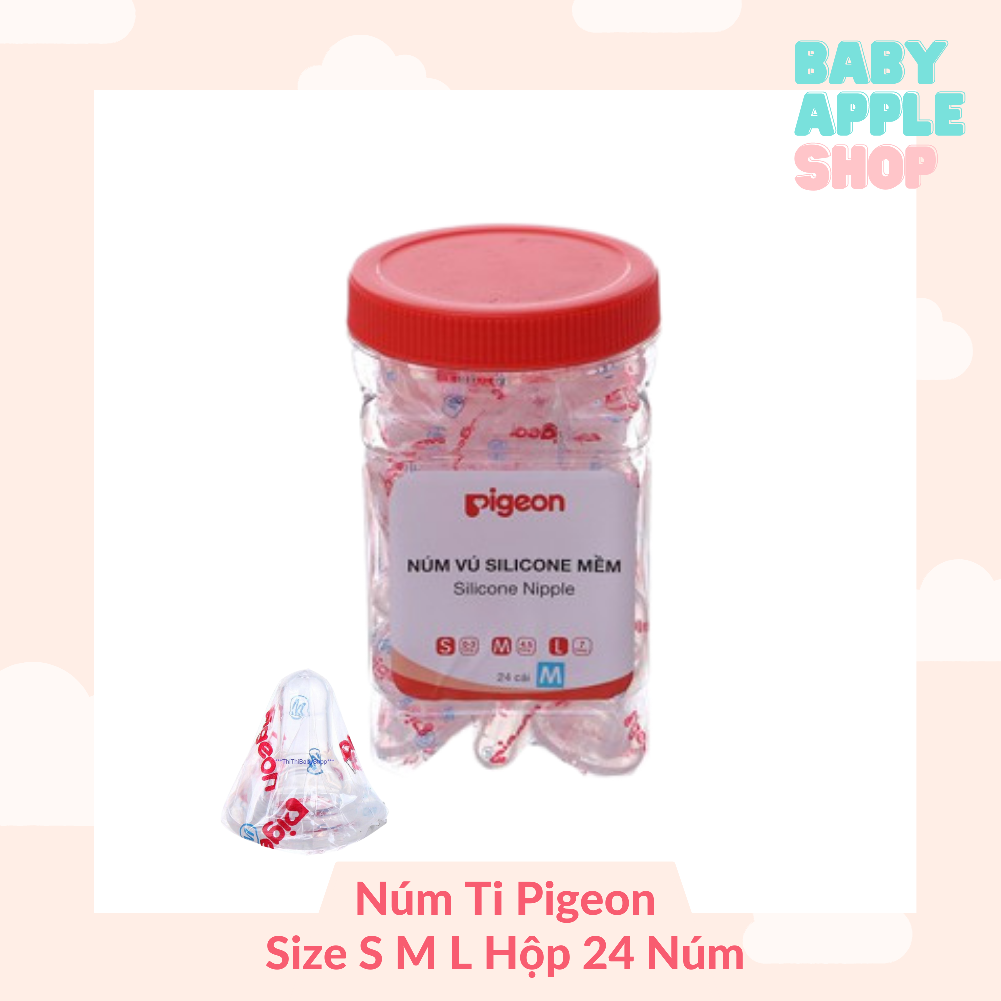 Núm ti pigeon cổ hẹp chính hãng sillicone mềm size s m l hộp 24 núm