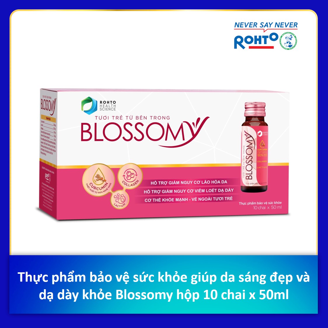 Nước uống collagen giúp sáng da, dạ dày khỏe Blossomy lốc 10 chai x 50ml