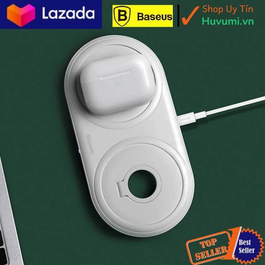 Sạc nhanh không dây tích hợp đế giữ dây sạc Apple Watch Baseus Planet 2 in 1(Wireless Quick charger + Cable winder) - LV826