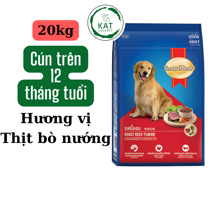 [Bao xá 20kg] Thức ăn hạt cho chó trưởng thành SMARTHEART ADULT vị thịt bò nướng - Bao xá 20kg - KAT Store