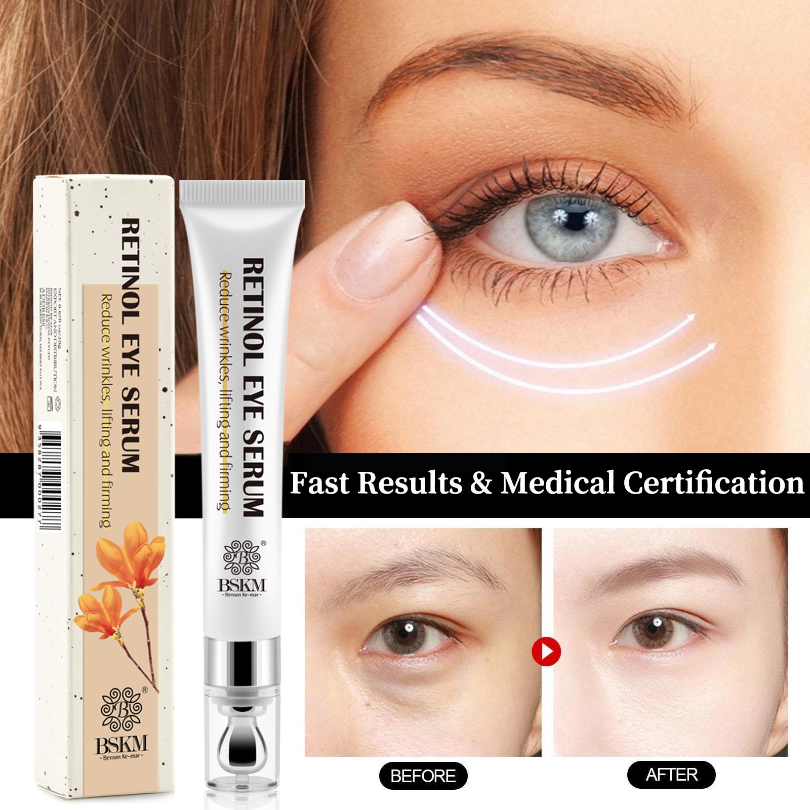 Kem mắt BSKM Retinol cho quầng thâm và bọng mắt Serum mắt chống lão hóa với đầu massage Làm Sáng Nếp Nhăn 20g