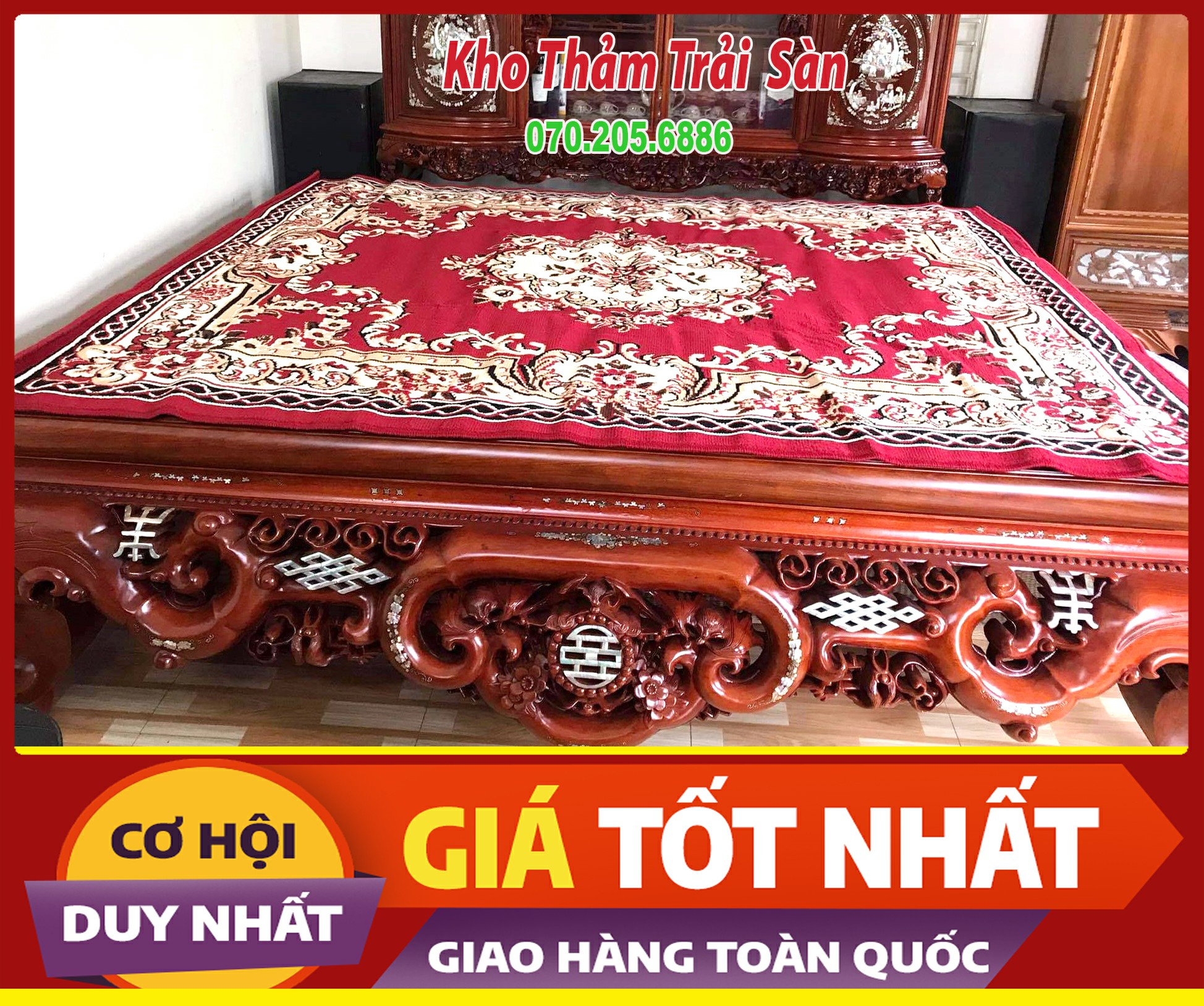 Thảm trải sập, trải nền len dệt cao cấp Indonesia 1.6x2m