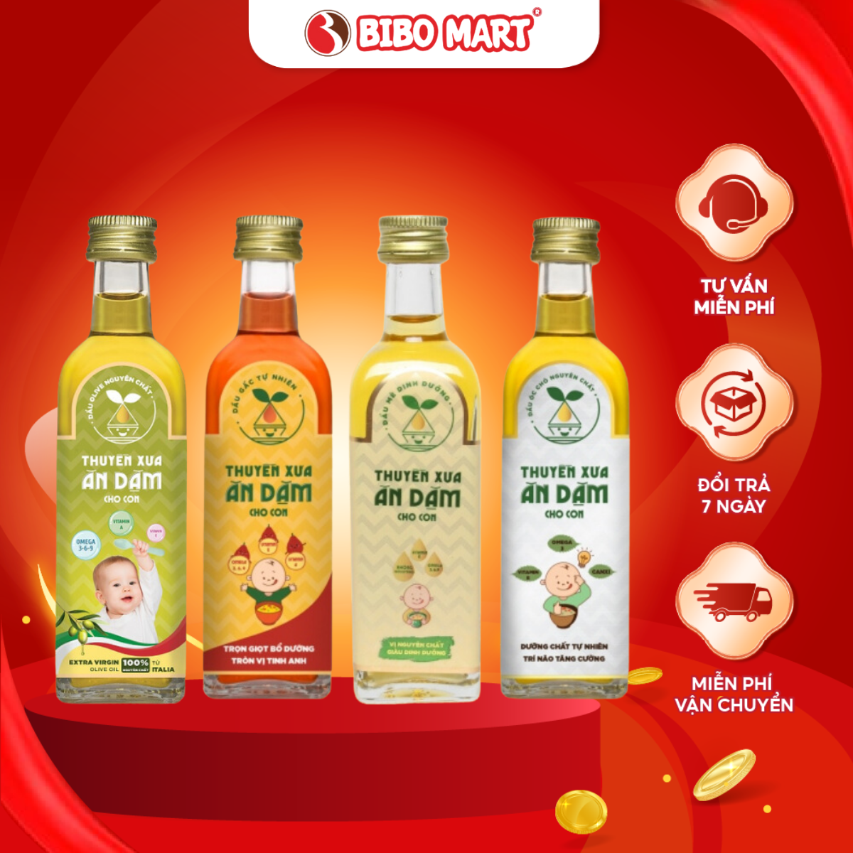 Dầu Ăn Dặm Cho Bé Dầu Óc Chó Dầu Gấc Mè Olive Nguyên Chất Thuyền Xưa 100% Hạt Tự Nhiên 65ml 125ml - Bibo Mart