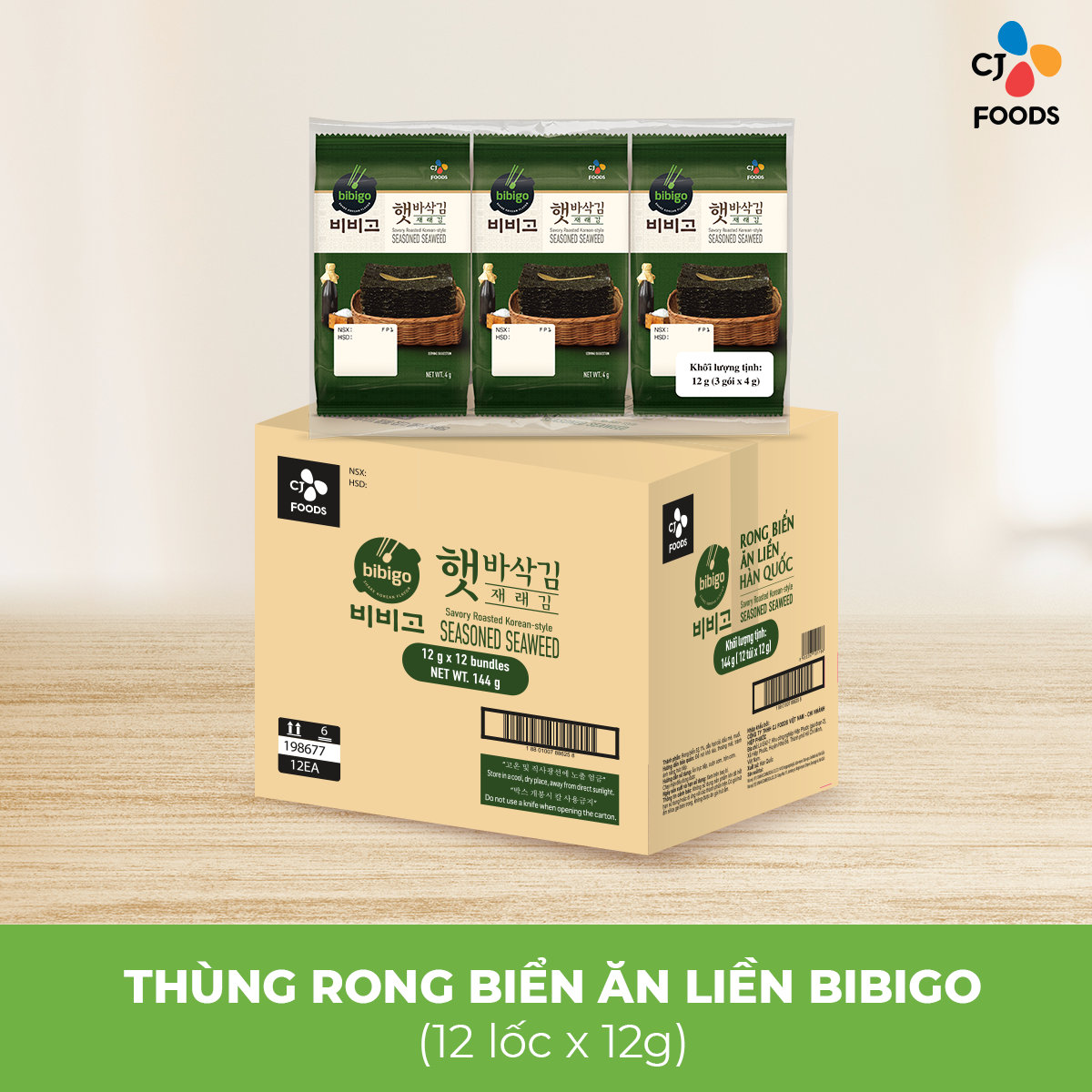 [Tiết kiệm] Rong biển ăn liền Bibigo vị truyền thống x 6 lốc/12 lốc (1 thùng)