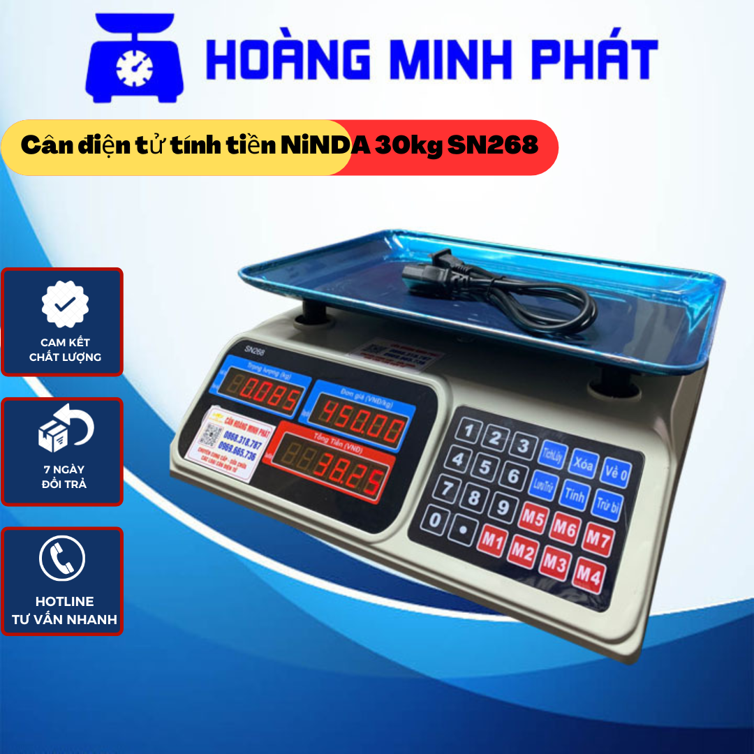 Cân tính giá, cân điện tử tính tiền tích điện, cân NINDA 30kg/5g SN268 (cân tính tiền 2 mặt hiển thị) - BẢO HÀNH 2 NĂM