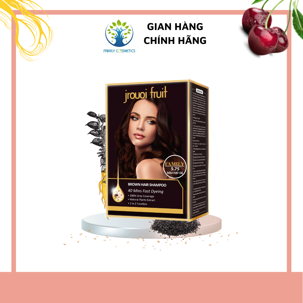 Dầu gội nhuộm phủ bạc làm đen tóc tự nhiên Jrouoi Fruit - Màu nâu hạt dẻ 5.75 (Hộp 8 gói)