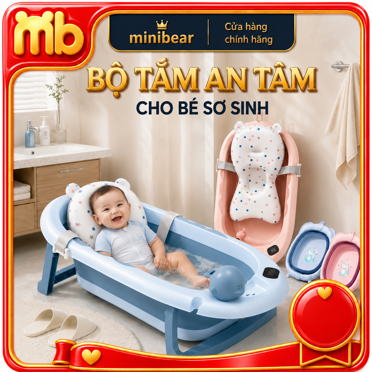 Chậu Tắm Cho Bé Size Đại Gập Gọn MiniBear Thiết Kế Dày Dặn An Toàn Cho Trẻ Sơ Sinh Tắm,Bồn Tắm Trẻ Nhỏ Cao Cấp Mới Nhất