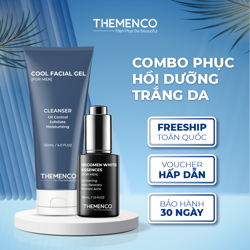 Combo phục hồi dưỡng trắng Kiềm Dầu The Menco Recomen White Essences 30ml và Cool Facial Gel 120ml