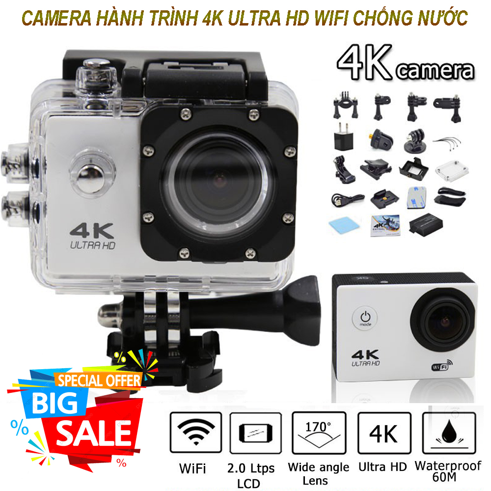 Camera hành trình 4K, Camera Hành Trình 1080 Sports, Camera 4K Ultra HD hành trình xe máy Camera phượt thể thao, Chống Rung Lấy Nét Tự Động, Điều Khiển Từ Xa 30m, BH 1 Đổi 1 trong vòng 12 tháng.