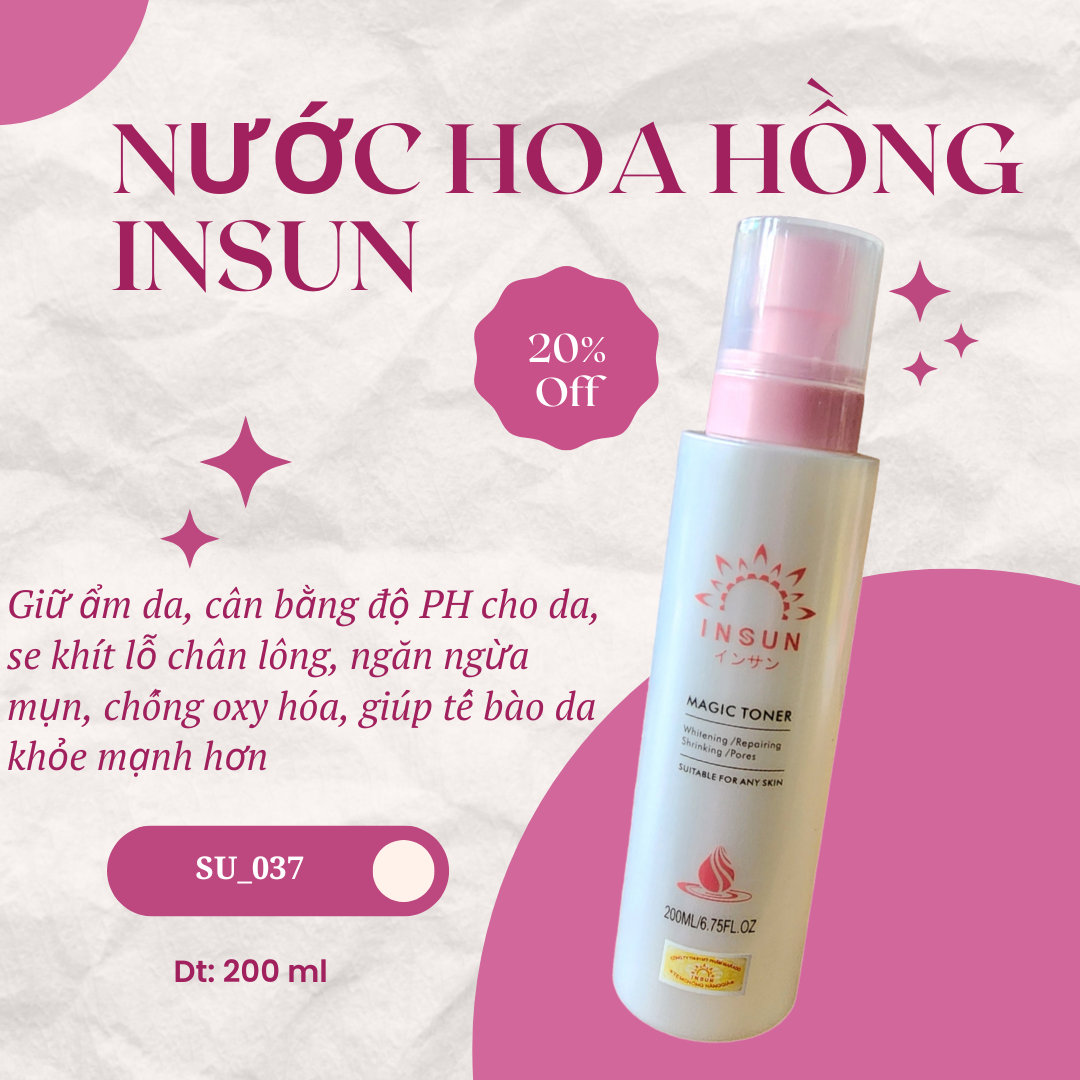 Nước hoa hồng trắng da se khít lỗ chân lông INSUN