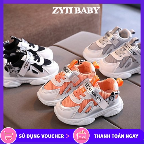 [HCM]Giày Thể Thao Cao Cổ Chất Vải Êm Mềm Tek Cho Bé Trai Bé Gái Từ 1 Đến 6 Tuổi Có 3 Màu ( Đen Cam Bạc)
