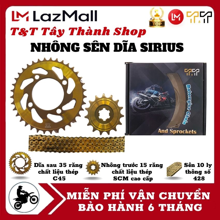 Bộ nhông sên dĩa dành cho Yamaha Sirius 35, 36T -15T, màu vàng và xanh, sên thường 10 ly - Cam kết sên không kêu, không trượt - Tây Thành Shop - FS - T&T Tây Thành Shop chuyên nhông sên dĩa