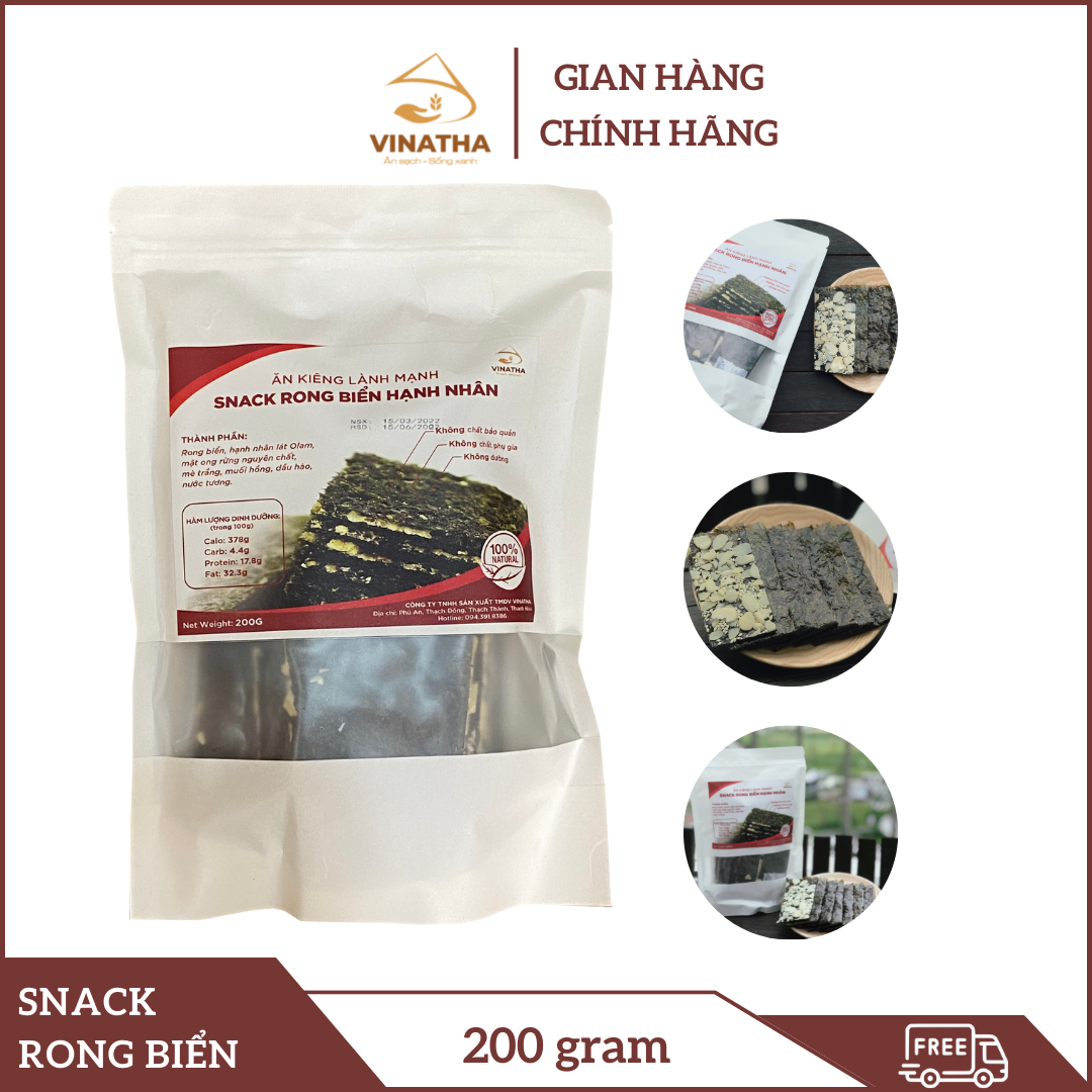 Bánh Ăn Kiêng Snack Rong Biển Hạnh Nhân, Giảm Cân Tiêu Mỡ Vinatha 200gr