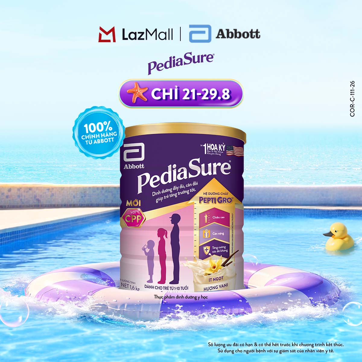 1 lon PediaSure 1-10 tuổi dạng bột hương Vani 1.6kg