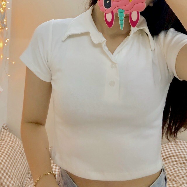 Áo thun croptop nữ polo nút basic siêu hot về đủ màu