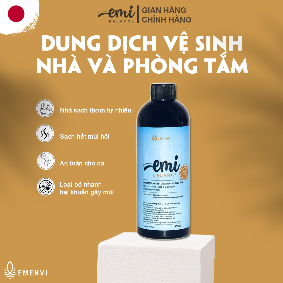 Nước lau sàn sả chanh EMi Balance công nghệ vi sinh diệt khuẩn đuổi muỗi ngăn côn trùng khử mùi vượt trội 500ml