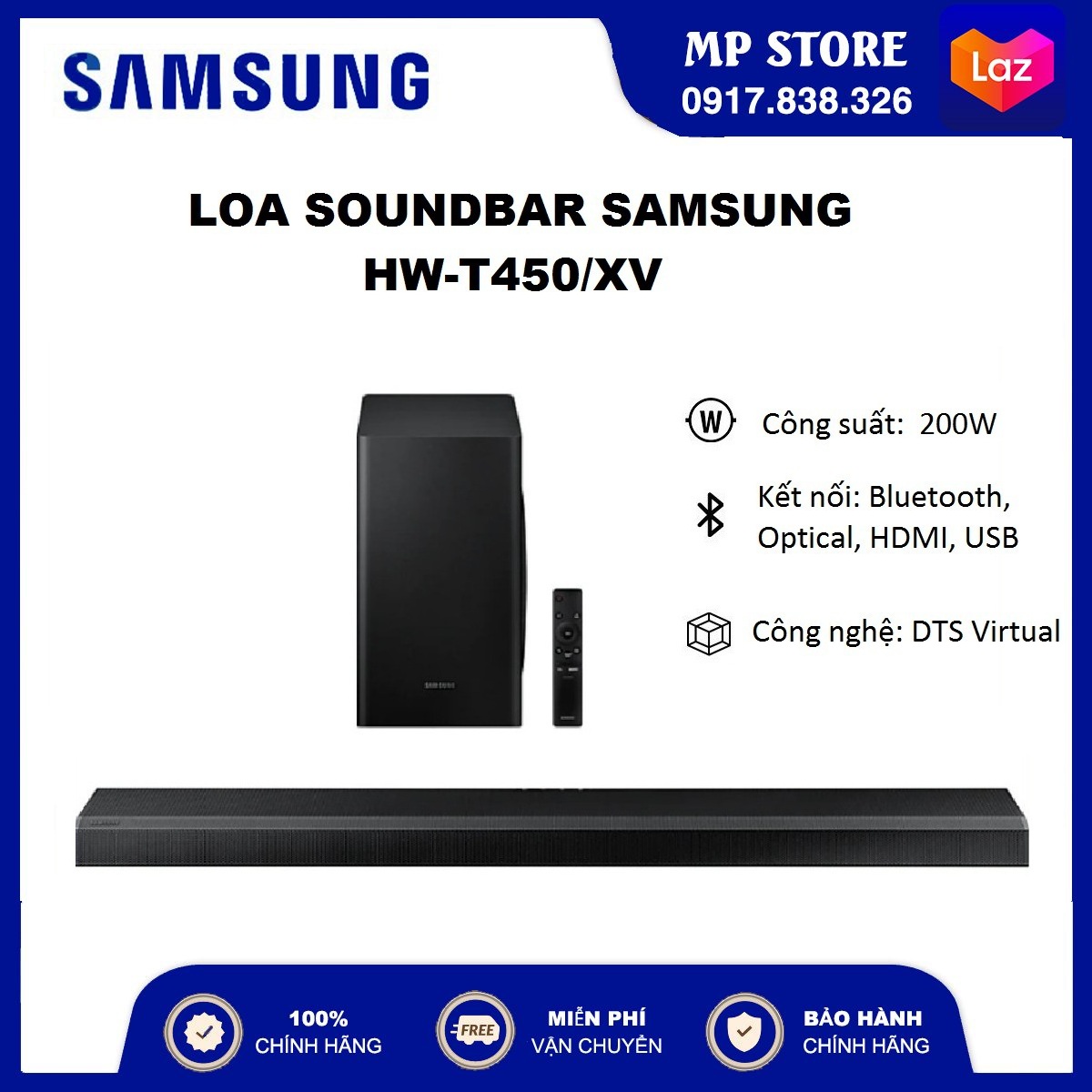 [HÀNG CHÍNH HÃNG - FREESHIP] Loa Thanh Samsung HW-T450 (200W) | Kết nối Bluetooth | Công nghệ DTS Virtual