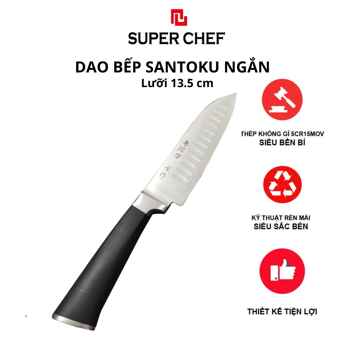 Dap Bếp Santoku Chuẩn Nhật Super Chef Chính Hãng Đa Năng Siêu Sắc Bén DAO W