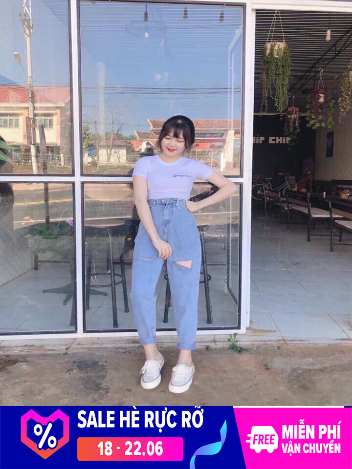 [ BỤI ĐỜI THƯỜNG!!! ] QUẦN BAGGY JEAN NỮ CAO CẤP HADI LƯNG SIÊU CAO RÁCH ĐÙI PHẢI VẠT TRÁI CỰC HOT-NL22022087