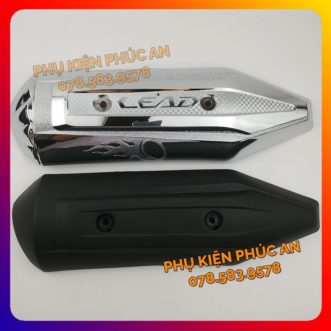 Ốp che ống pô xe lead năm 2013 2014 2015 2016- pát bô cách nhiệt ống xả đen nhám xi inox crom