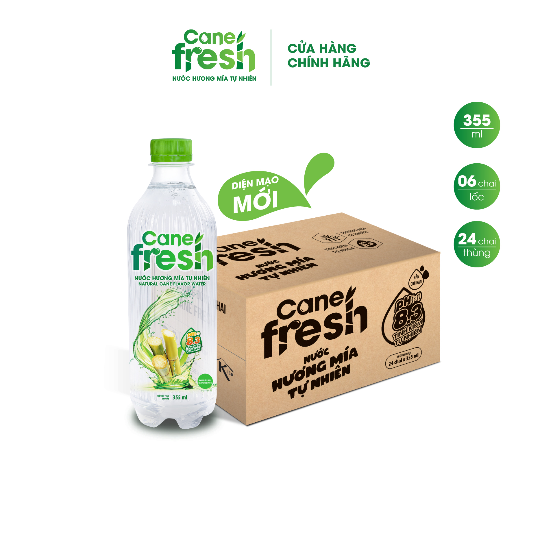 Thùng 24 chai Nước hương mía tự nhiên Cane Fresh 355ml/Chai