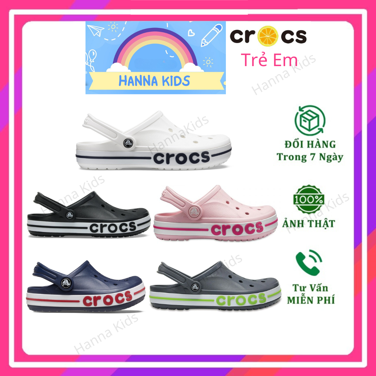 [TẶNG 12 STICKER] - Dép sục Cross Baya cho bé trai bé gái trẻ em Cros nhiều màu HannaKids giày xục Croc Clog Kid quai ngang nam nữ xuất khẩu tặng Sticker - Thế Giới Cross