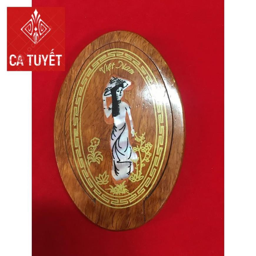 Gương trang điểm mini cầm tay bỏ túi trạm khảm hình cô gái
