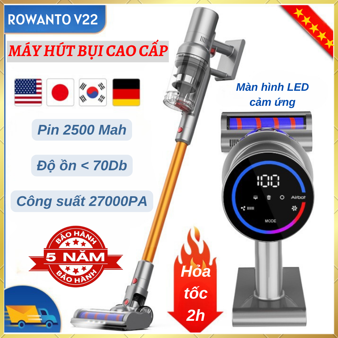 Máy hút bụi cầm tay đa năng thông minh Thương hiệu Đức Rowanto V22 máy hút bụi gia đình 3in1 đa năng tiện dụng hút nệm đệm sàn, Máy hút bụi mini chăn đệm tốt hơn Máy hút bụi cầm tay xiaomi, deerma, philips