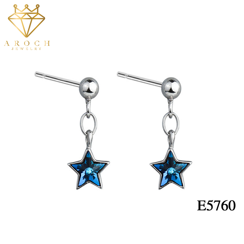 Khuyên tai bạc Ý s925 sao năm cánh xanh tươi E5760 - AROCH Jewelry