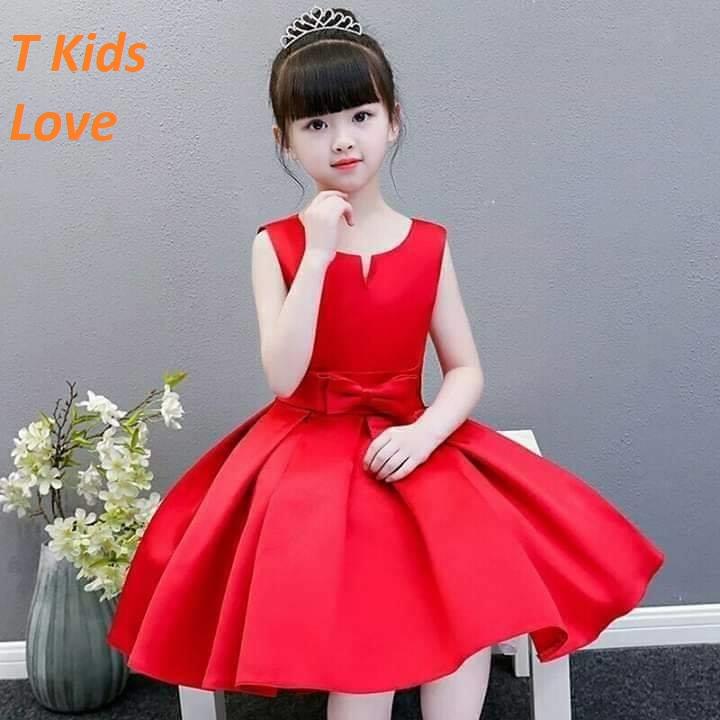 Đầm bé gái cao cấp cho bé gái từ 3 tuổi đến 12 tuổi và từ 13kg đến 40kg - Đỏ ngắn tươi thắm