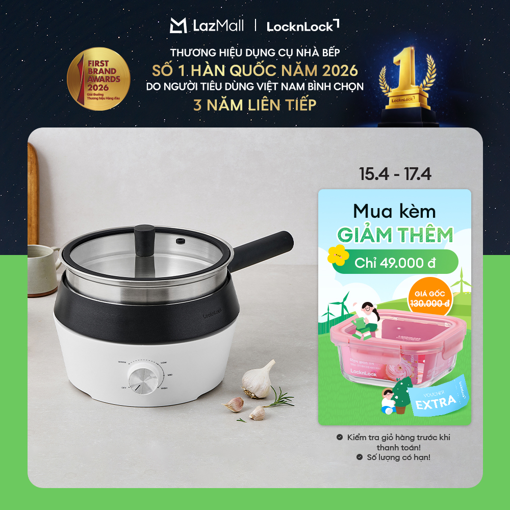 EJP421WHT-Nồi điện đa năng 4 trong 1 LocknLock 4in1 Multicooker 220-240V,50-60Hz,1000W,2L-Màu trắng