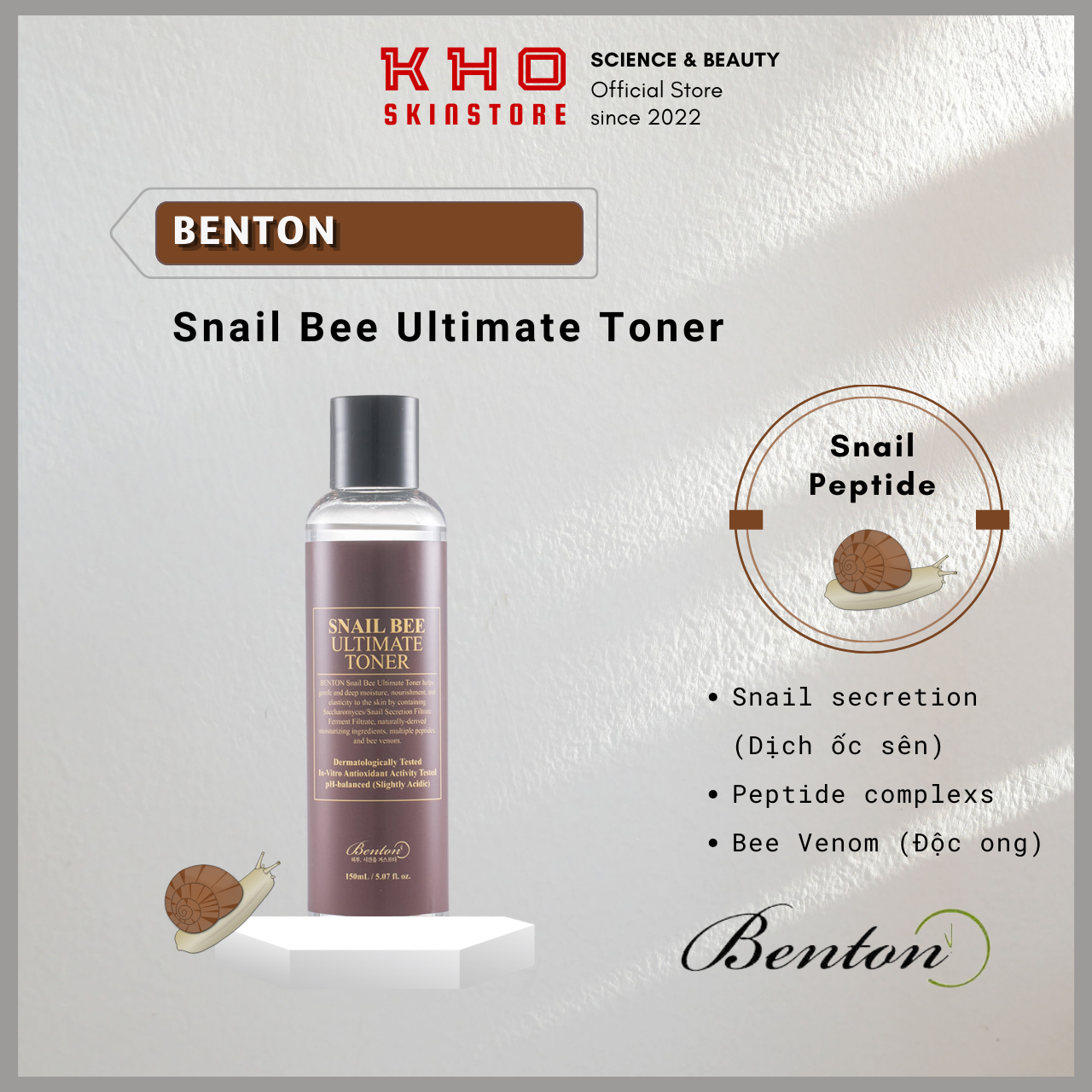 [KhoSkinStore] Benton Nước cân bằng dưỡng ẩm ngăn lão hóa da Snail Bee Ultimate Toner 150ml