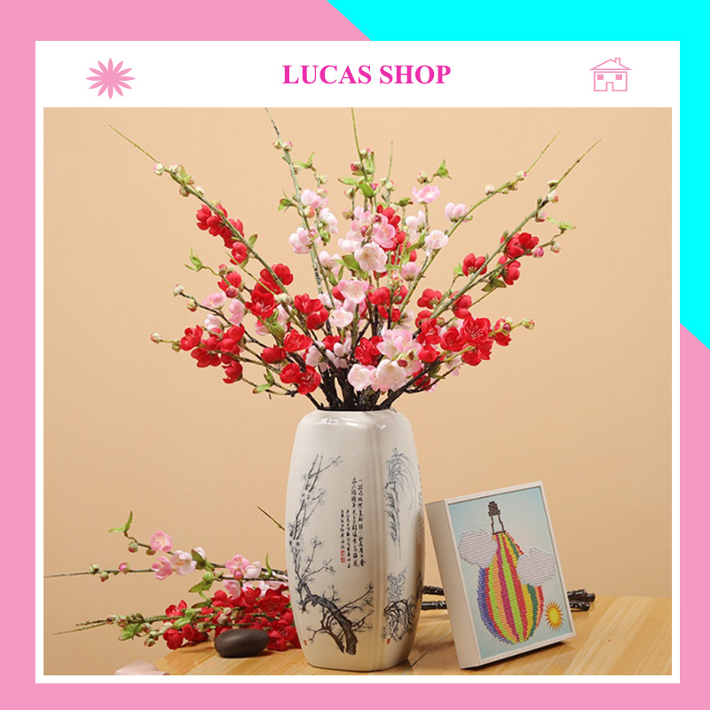 Hoa Giả - Hoa Đào Giả Lụa Cao Cấp Đẹp 65Cm Trang Trí Tết Hút Tài Lộc, Decor Nhà Cửa Ấm Cúng